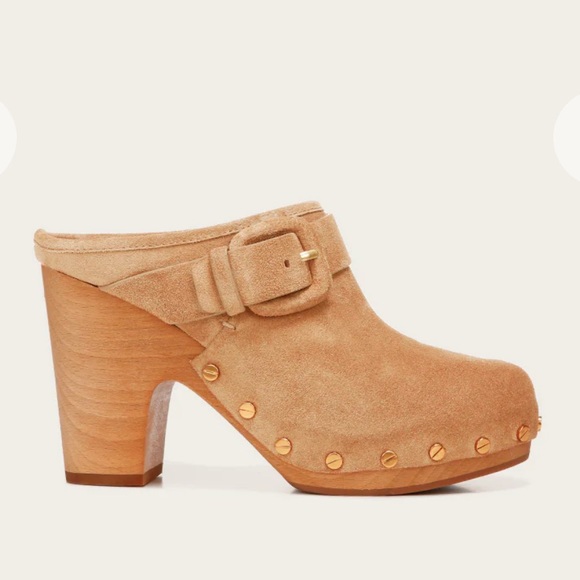 Veronica Beard Dacey Suede Studded Block Clogs in sand sz 10 M (F 655) - Picture 3 of 16